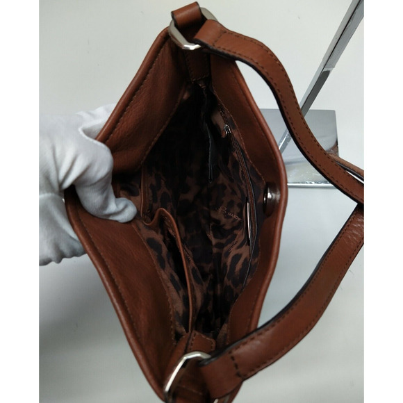 B. Makowsky Brown Leather Pocket Drawstring Tassel Crossbody Bag - Picture 10 of 13